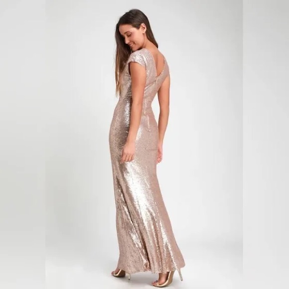 Lulu’s Floor Length Gold Sequin Dress - Picture 6 of 8